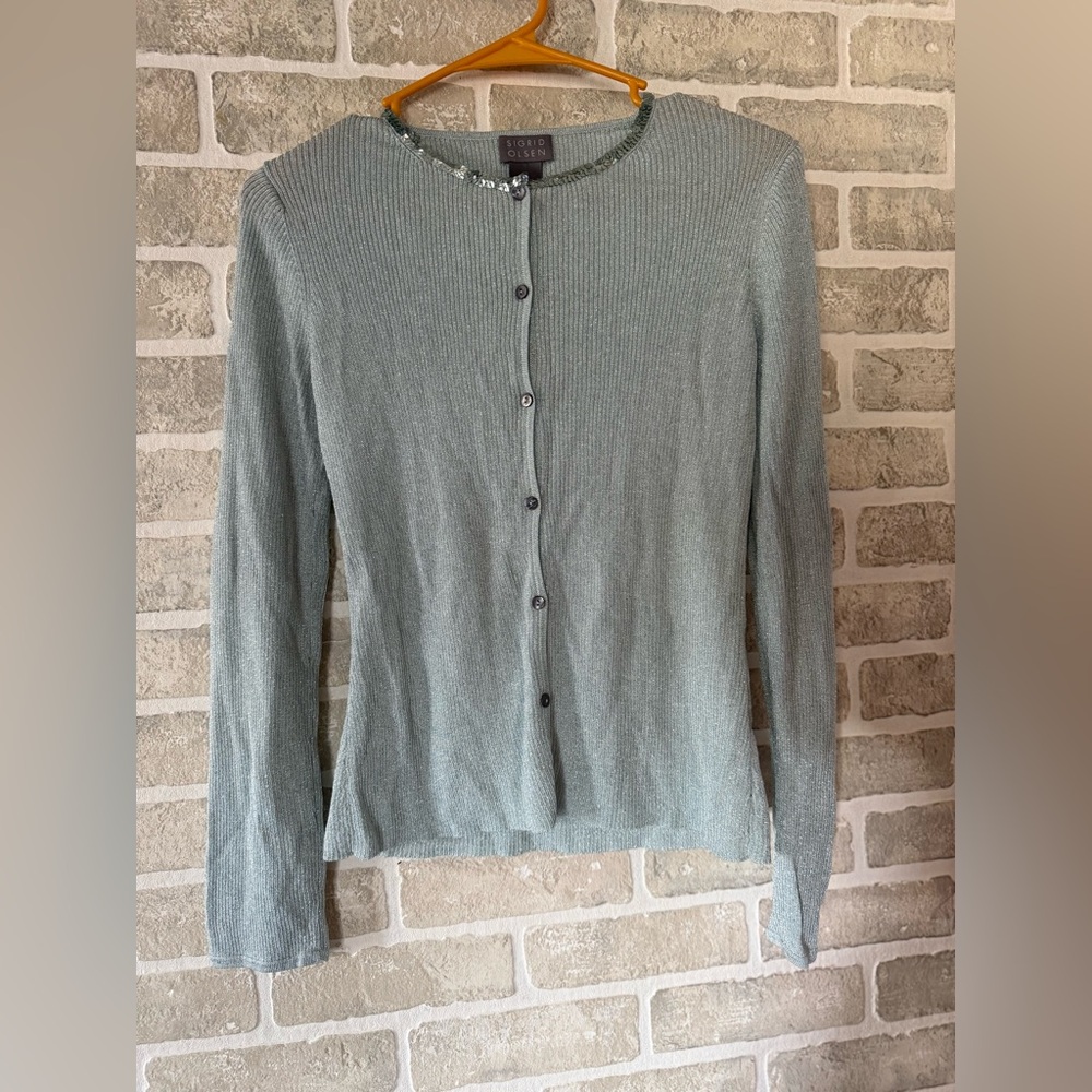 Sigrid Olsen Sage Sequin Trim Cardigan